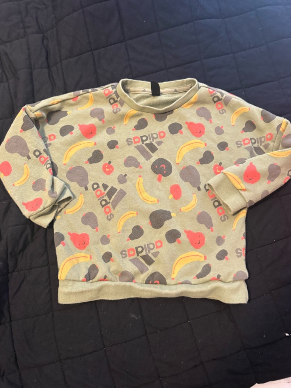 adidas Green Kids Fruit Print Crewneck Sweatshirt with Yellow & Coral Accents